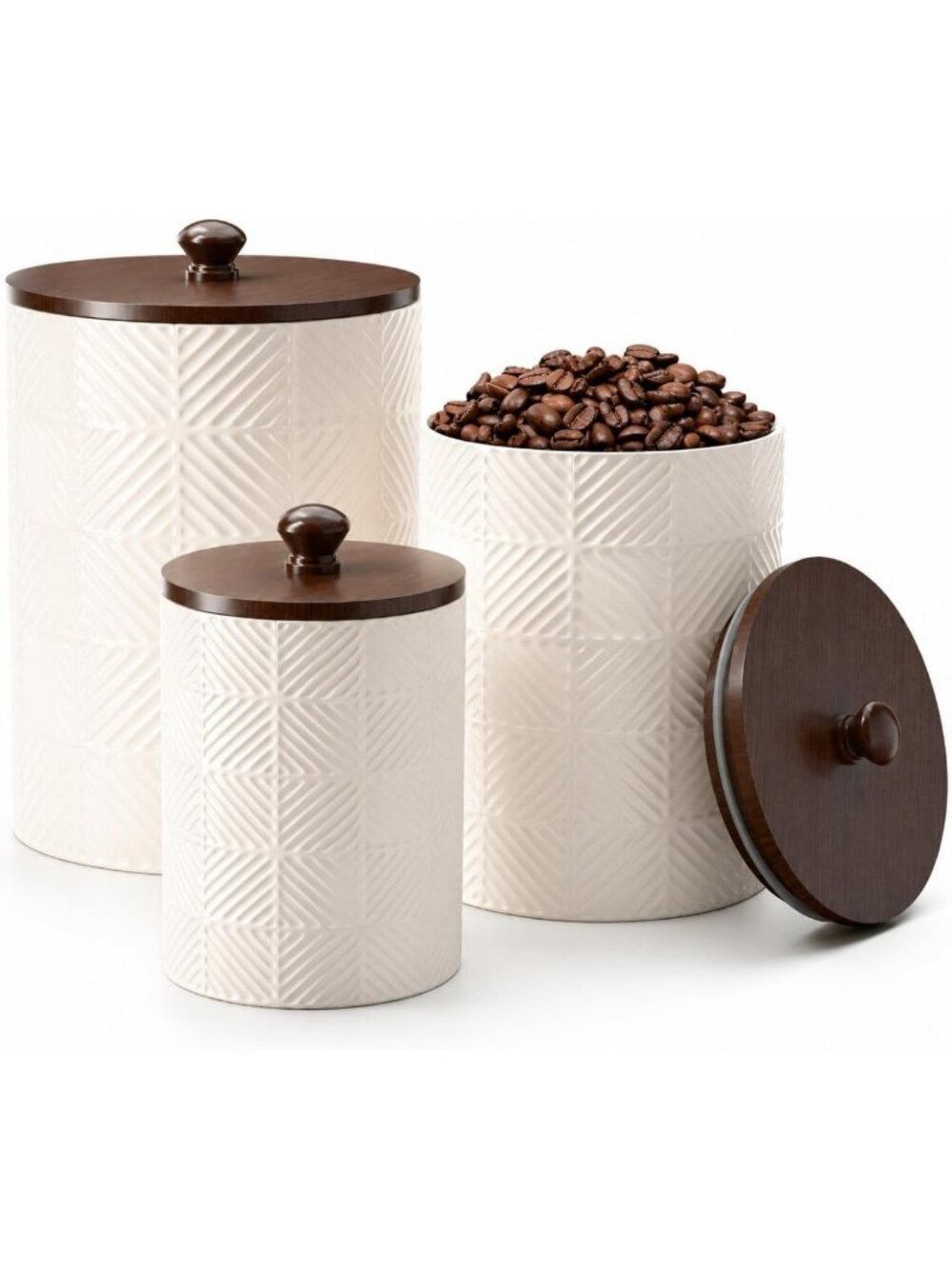 Airtight Ceramic Canister Set with Bamboo Lids | Kitchen Storage - Set of 3